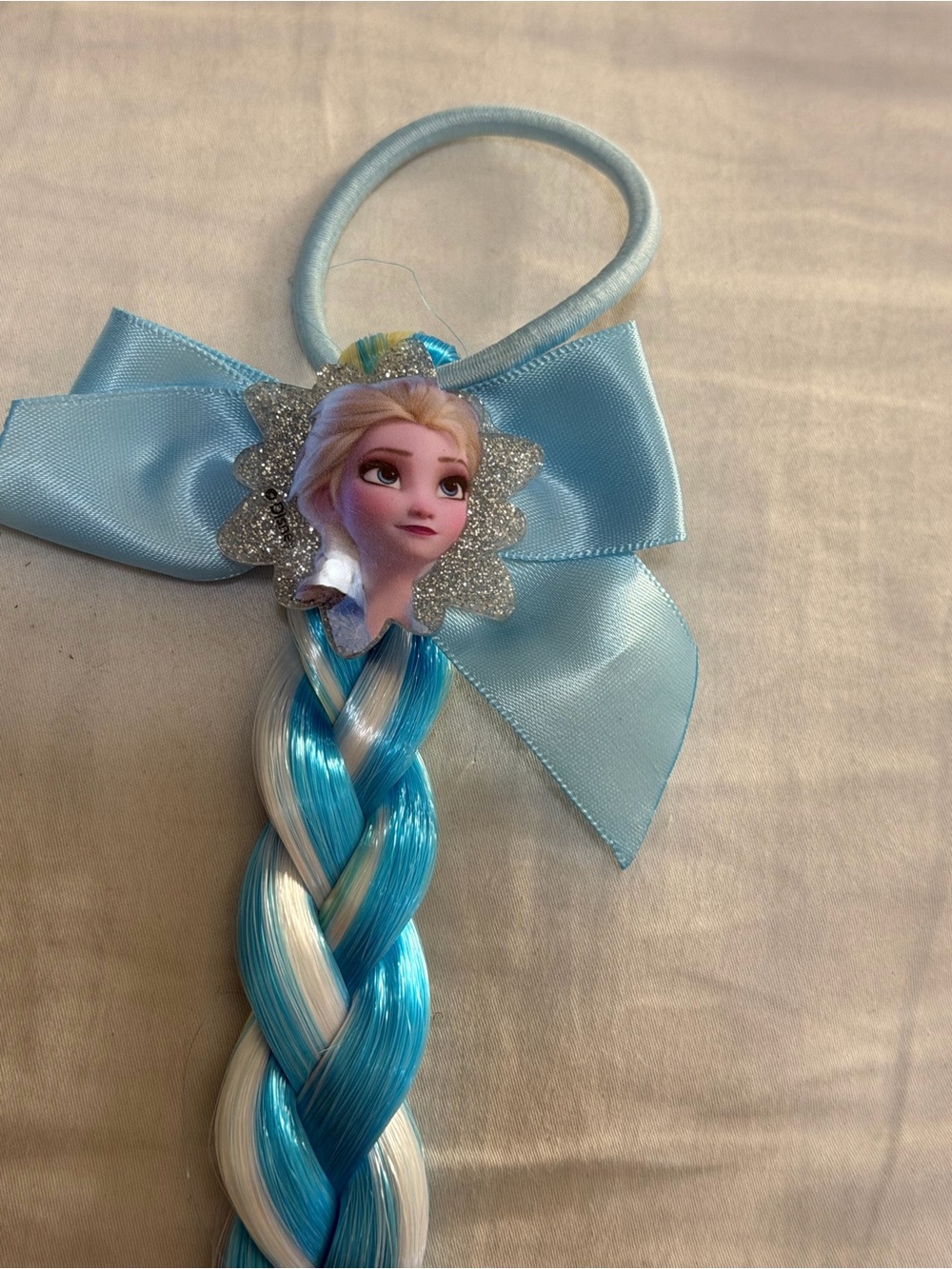 Light Blue Braided Ponytail Hair Tie with Character Bow